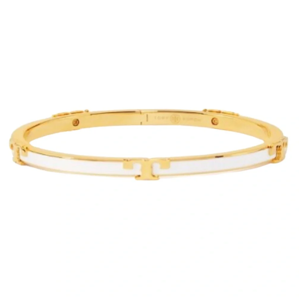 TORY BURCH • White Serif T Enameled Stackable Bracelet - Picture 1 of 5